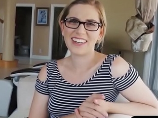 Bespectacled geeky blonde stepsister gets fucked abiding